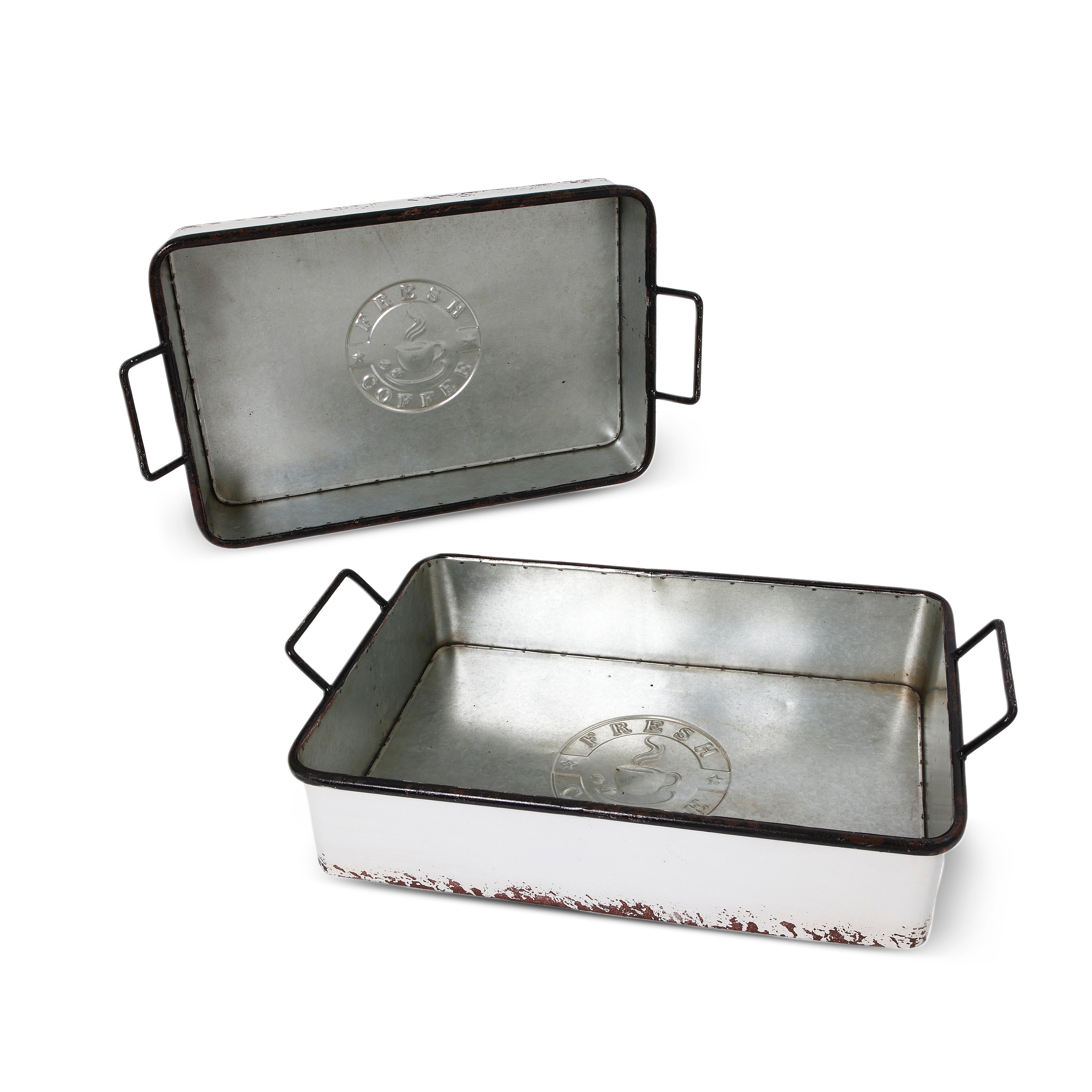 Set of 2 Farmhouse Nesting Metal Trays 2385390HDEC